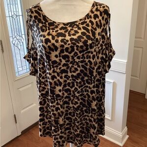 Leopard Print Cold Shoulder Top